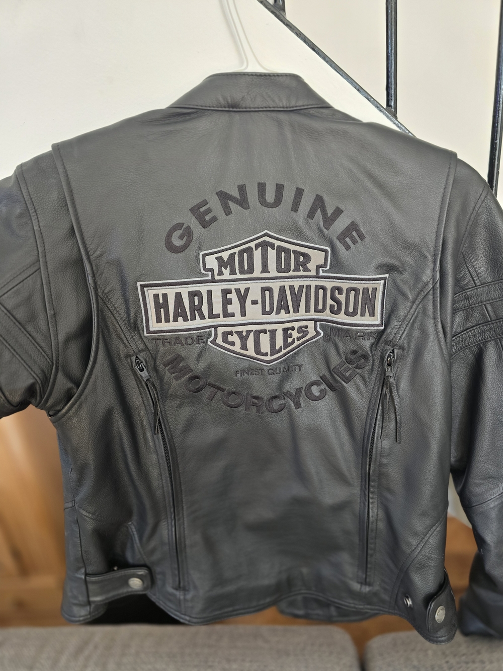 Harley-Davidson Black Leather Bomber Jacket with Embroidered Back Logo Small
